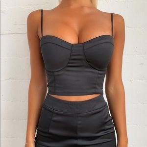 Tiger Mist - Mojave Backless Lace Up Bustier Crop Top in Black Size Small
